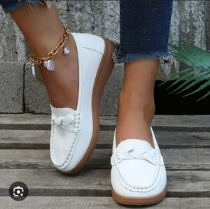 Women’s White Casual Loafers with Twisted Knot Detail